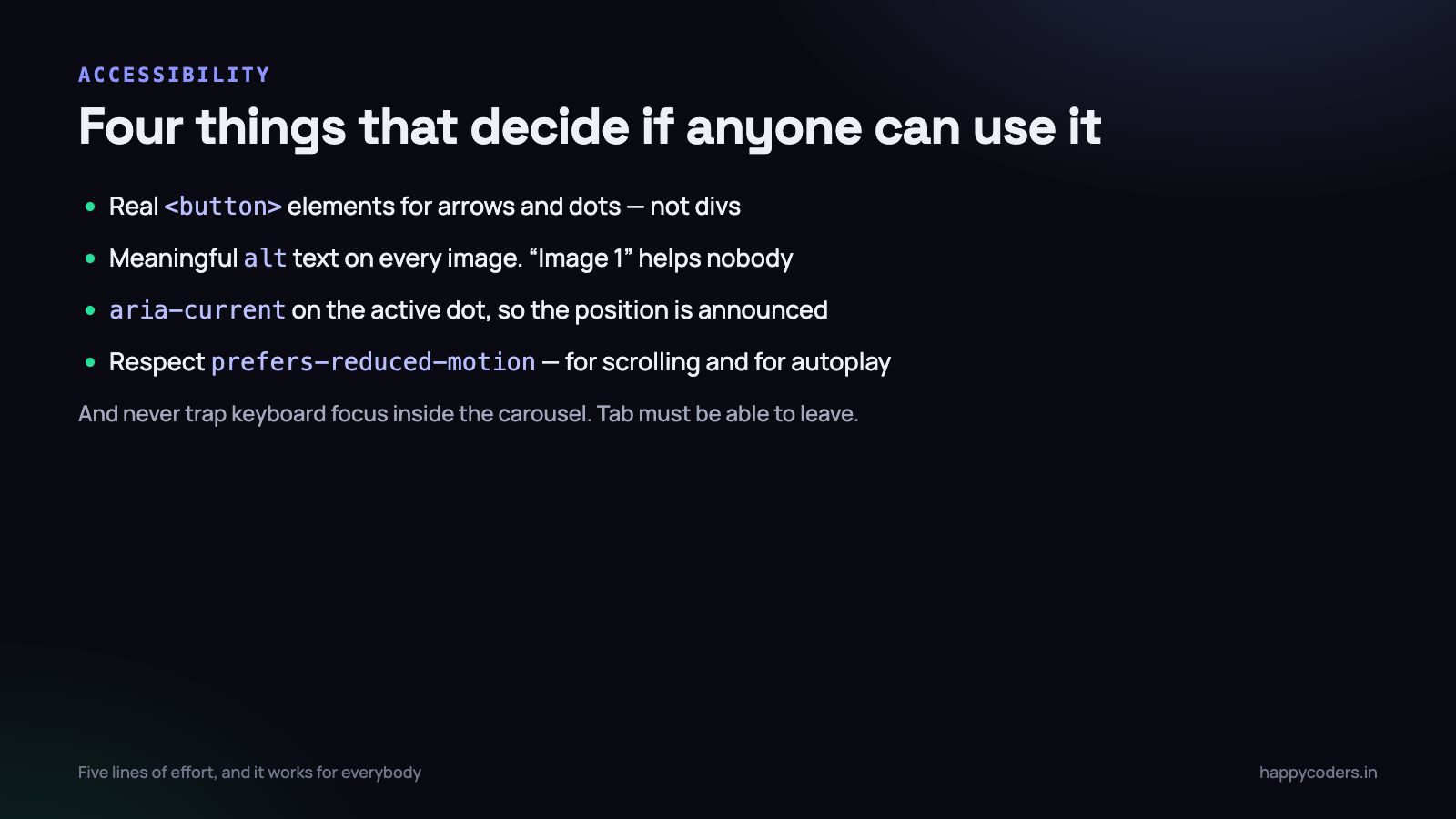 Accessibility checklist for a JavaScript image carousel
