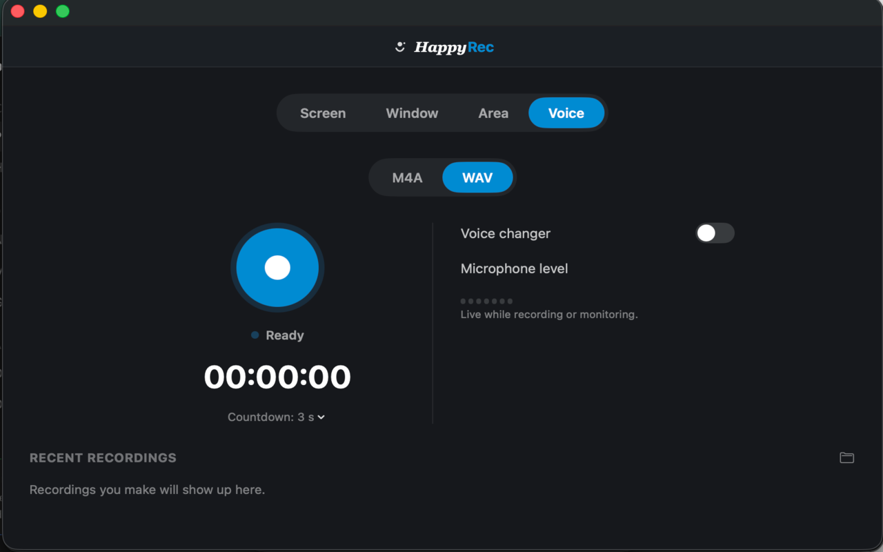 Voice mode set to WAV