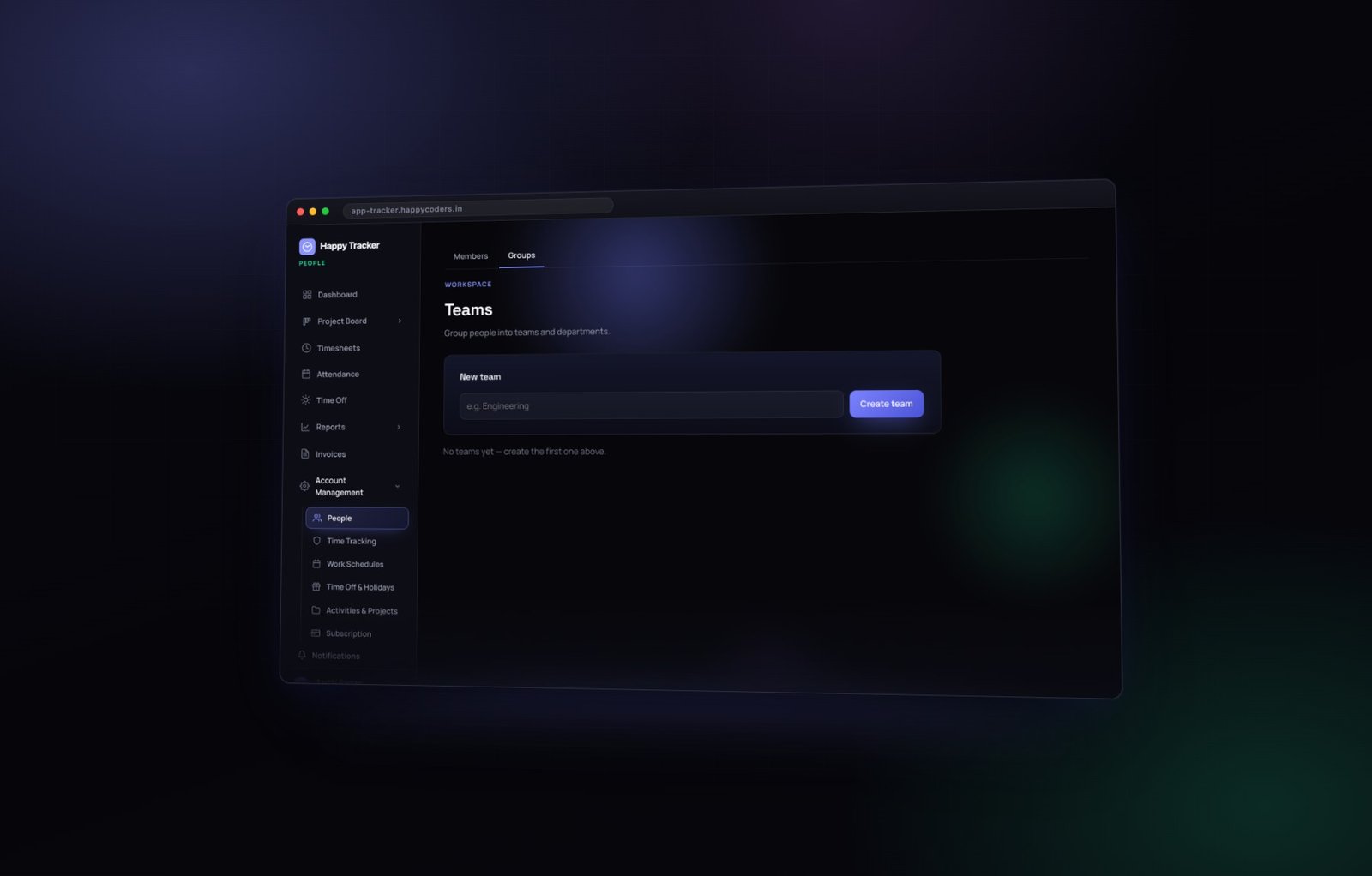Groups become a filter across the dashboard, timesheets and reports.