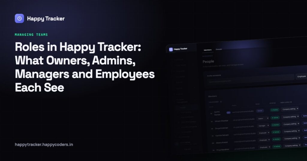 Roles in Happy Tracker: What Owners, Admins, Managers and Employees Each See